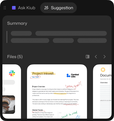Ask AI popup showing relevant information retrieved by Kiub